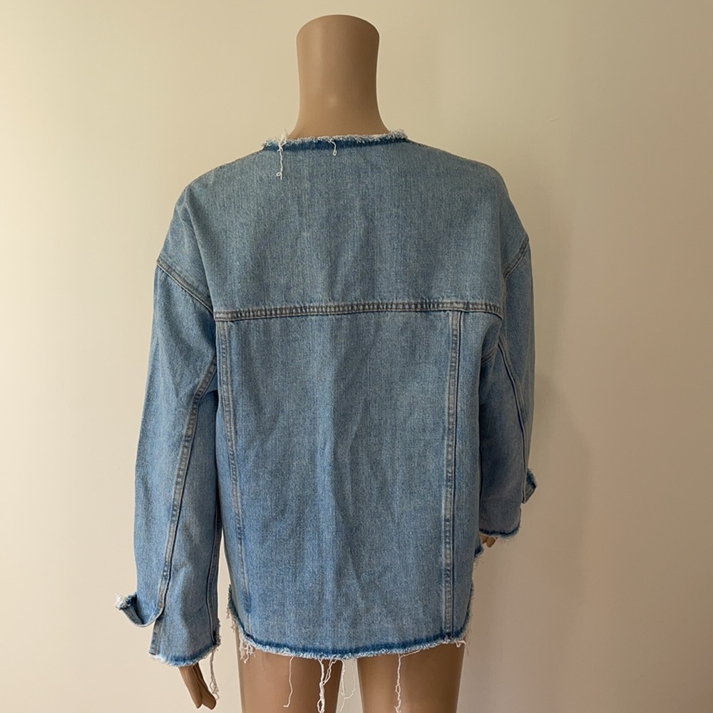 ZARA | Collarless distressed denim jacket - Picture 10 of 13